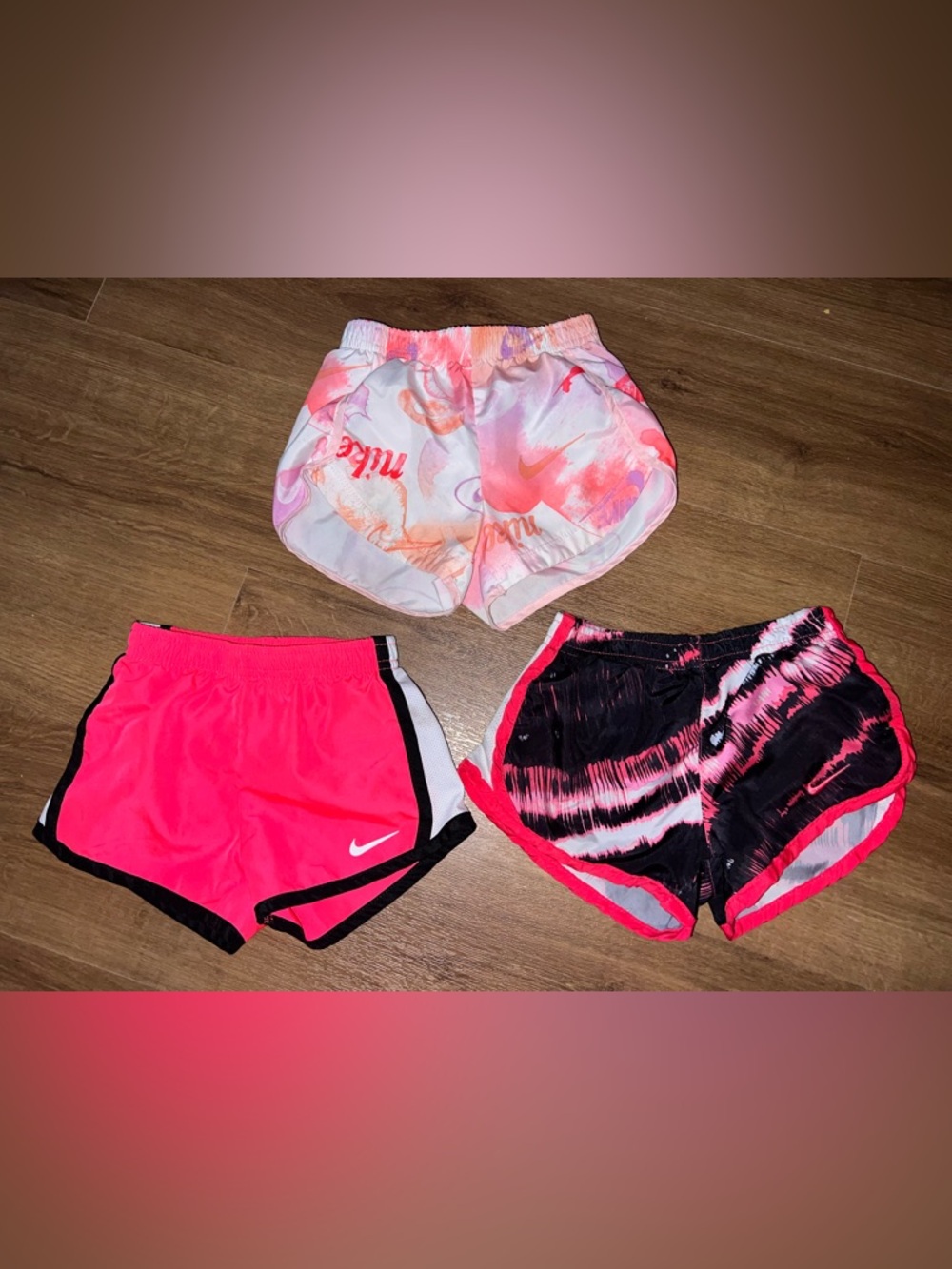 Nike Girls' 3-Pack Athletic Shorts — Hot Pink, Black & Coral Tie-Dye 2T/3T